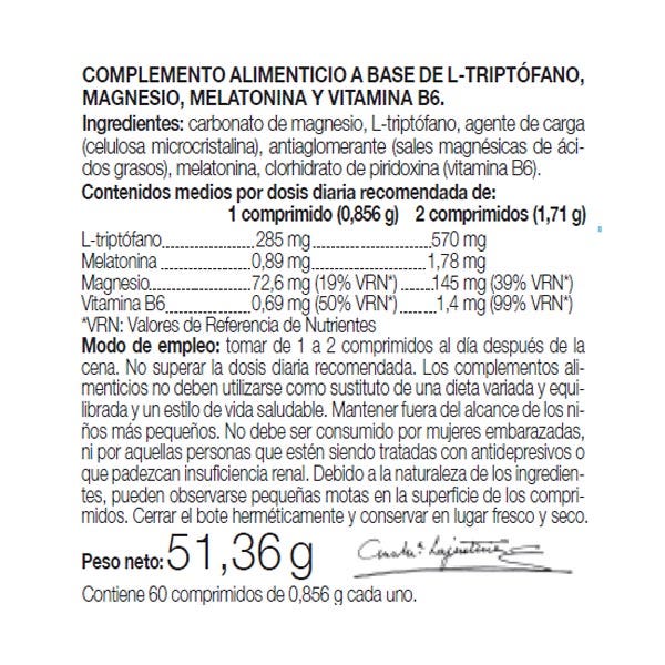 Triptófano Con Melatonina + Magnesio y Vit. B6